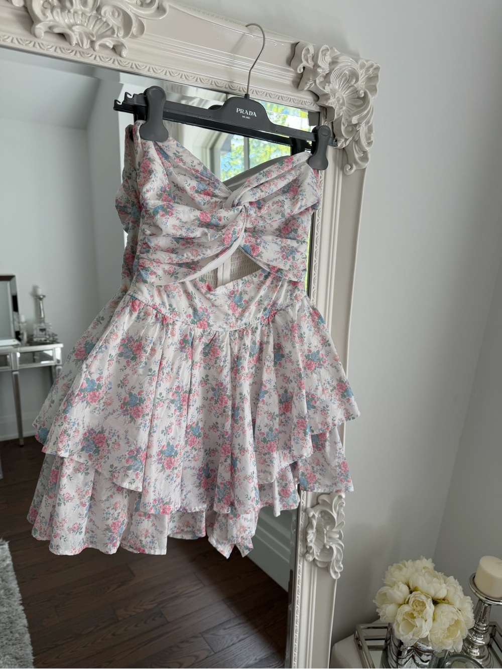 Altar'd State White Romper with Pastel Floral Trim